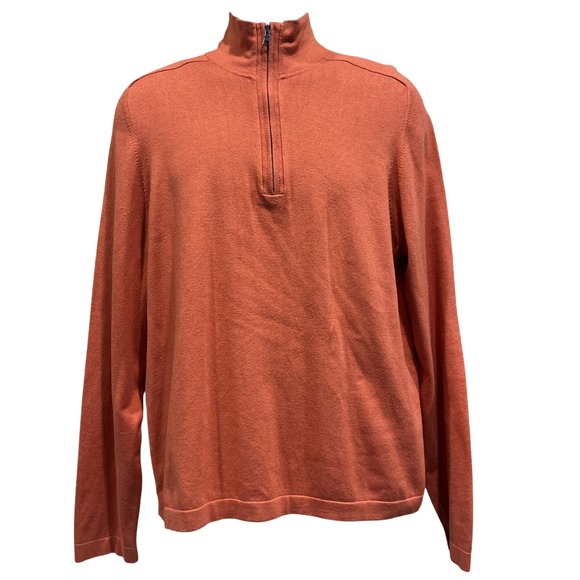Banana Republic Other - Banana‎ Republic Sweater Mens L Burnt Orange Silk Blend Quarter Zip Mock Neck